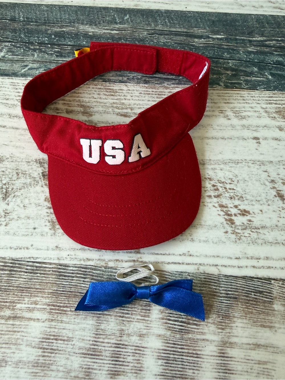 BUILD A BEAR Workshop Red USA Visor HAT & Bow Accessory BABW